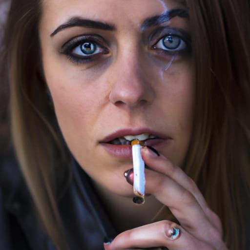 Young Woman Smoking: Hyperdetailed Portrait in Leather Jacke...