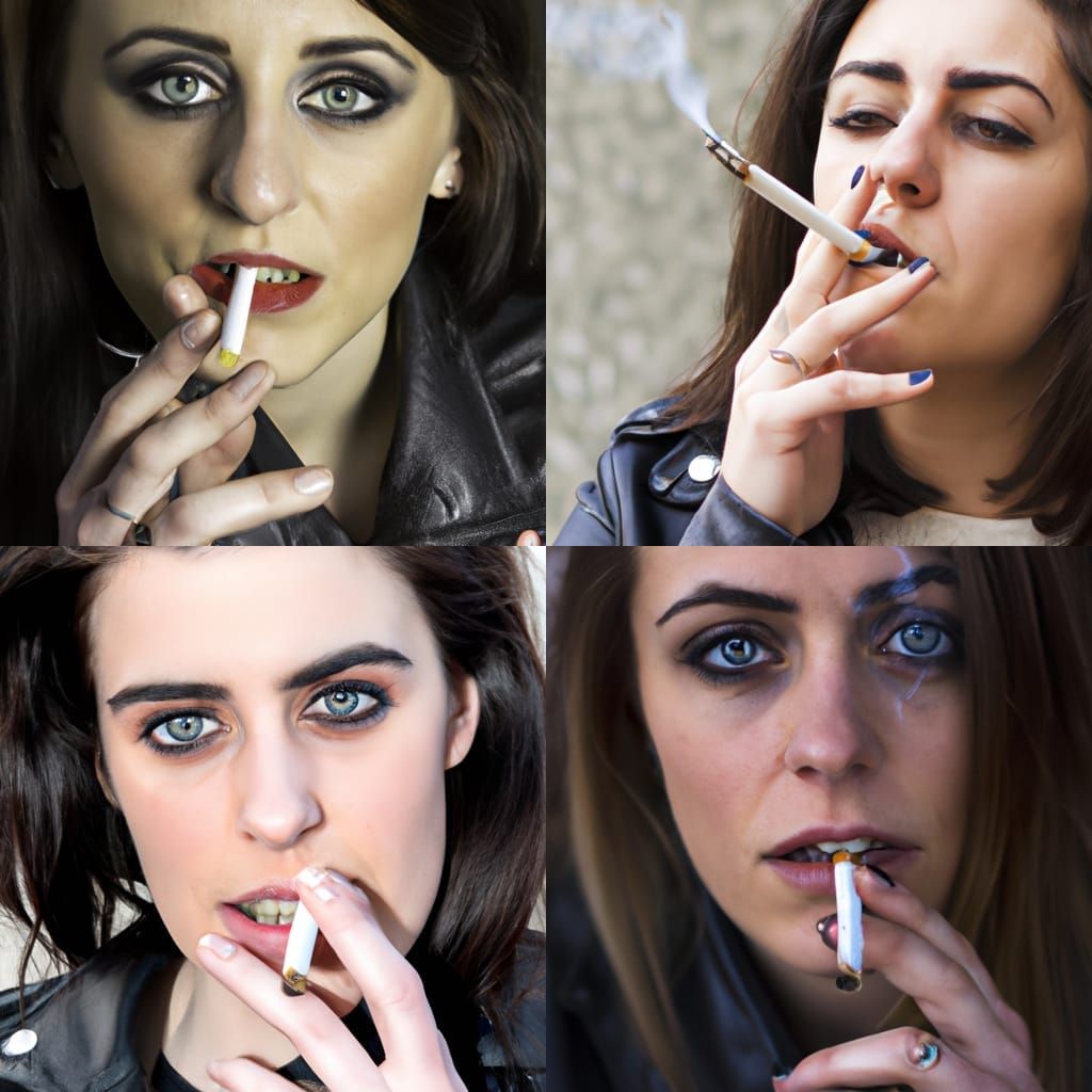 Striking Portrait of Woman Smoking in Leather Jacket
