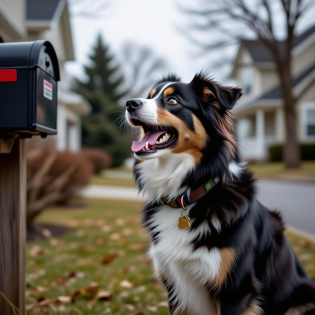 Dog Barks at Mailman in Moody Suburban Scene