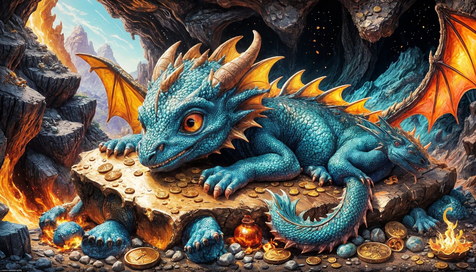 Adorable Baby Dragon Sleeping on Treasure Pile