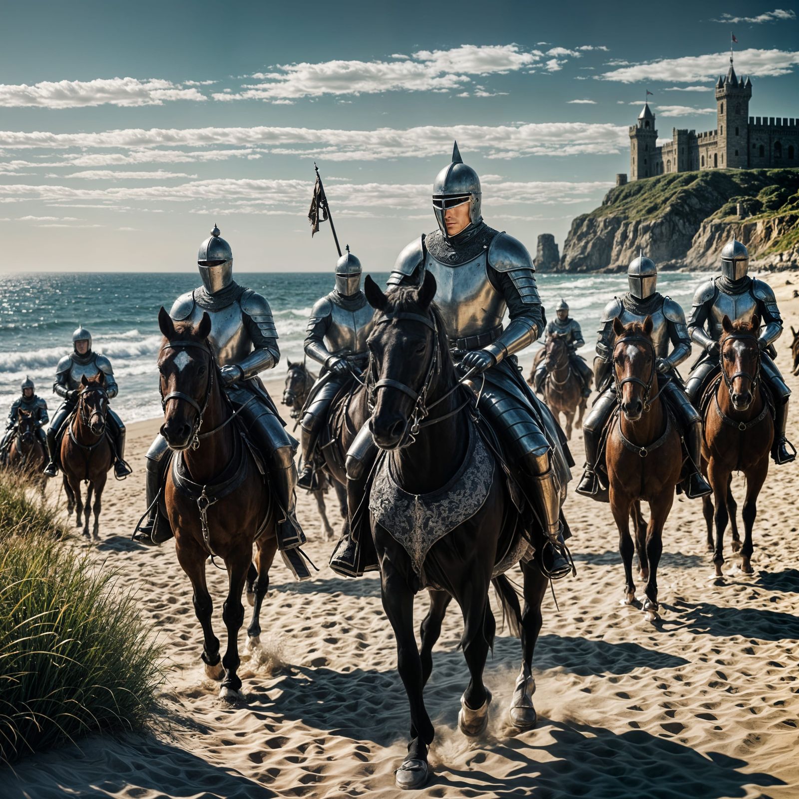 Hyperrealistic Summer Knights by the Sea