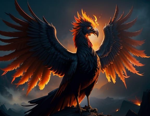 Majestic Phoenix Ascends From Embers in Digital Matte Painti...