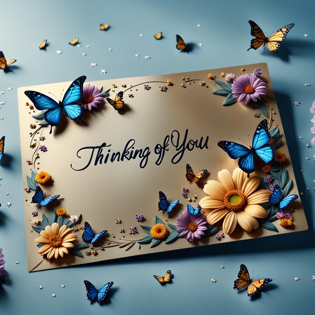 Thinking of You Card with Flowers and Butterflies