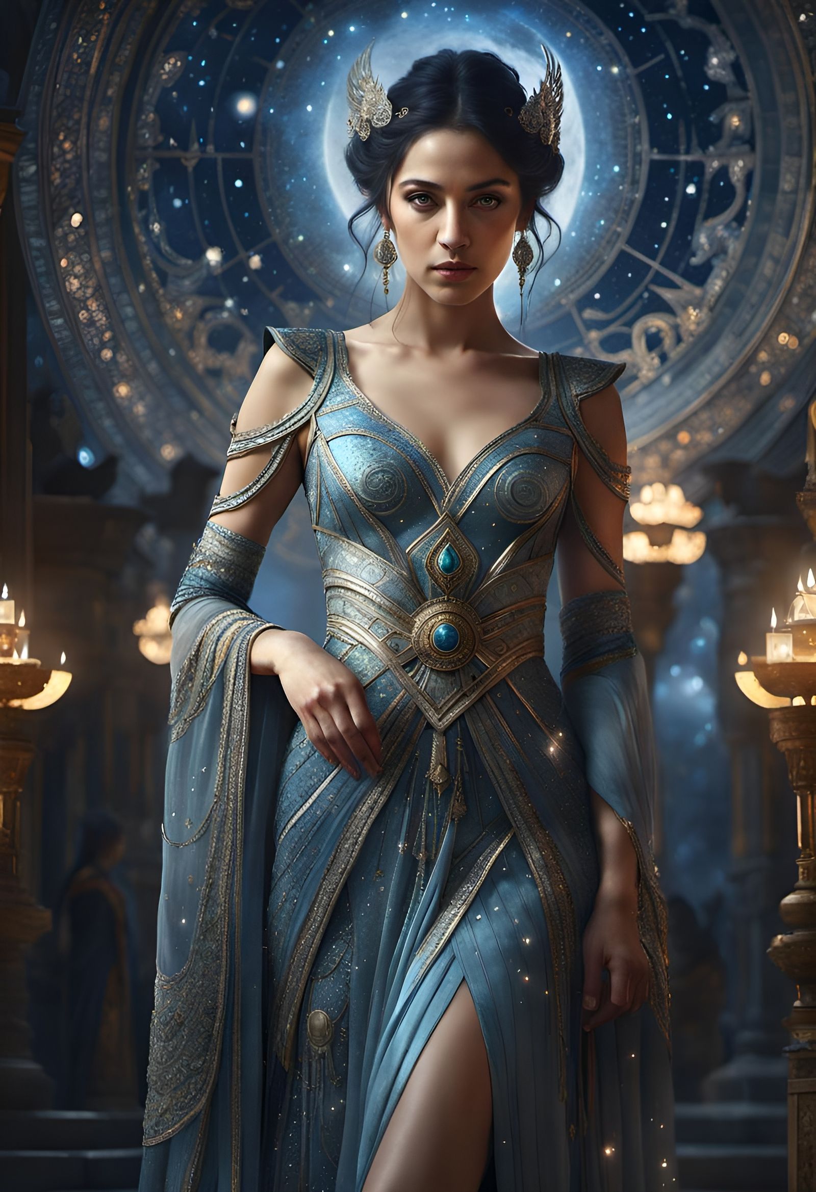 Elaborate Moon Goddess Portrait in Digital Art Style