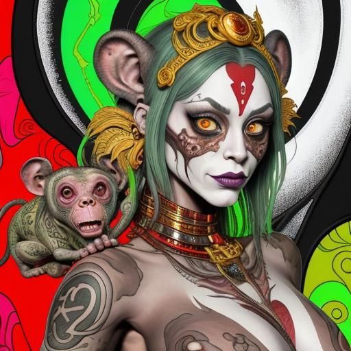 Surreal Tattooed Albino Contortionist, Fantasy Painting