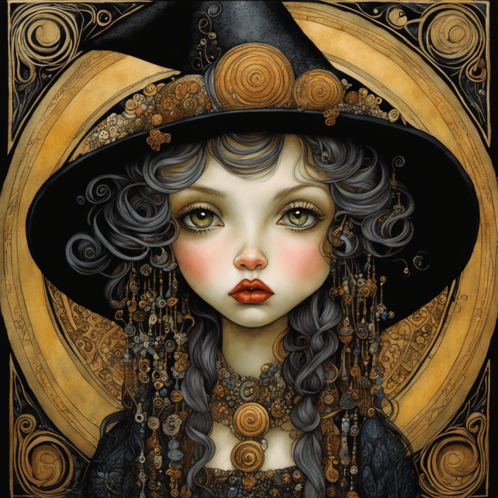 Pouty Witch Girl in Art Brut Style