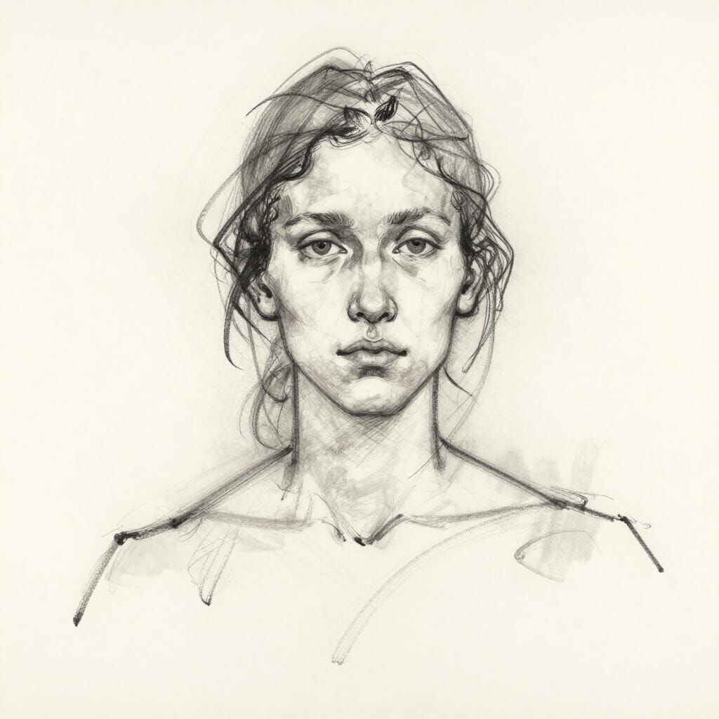 Single-Line Portrait with Expressive, Flowing Contours