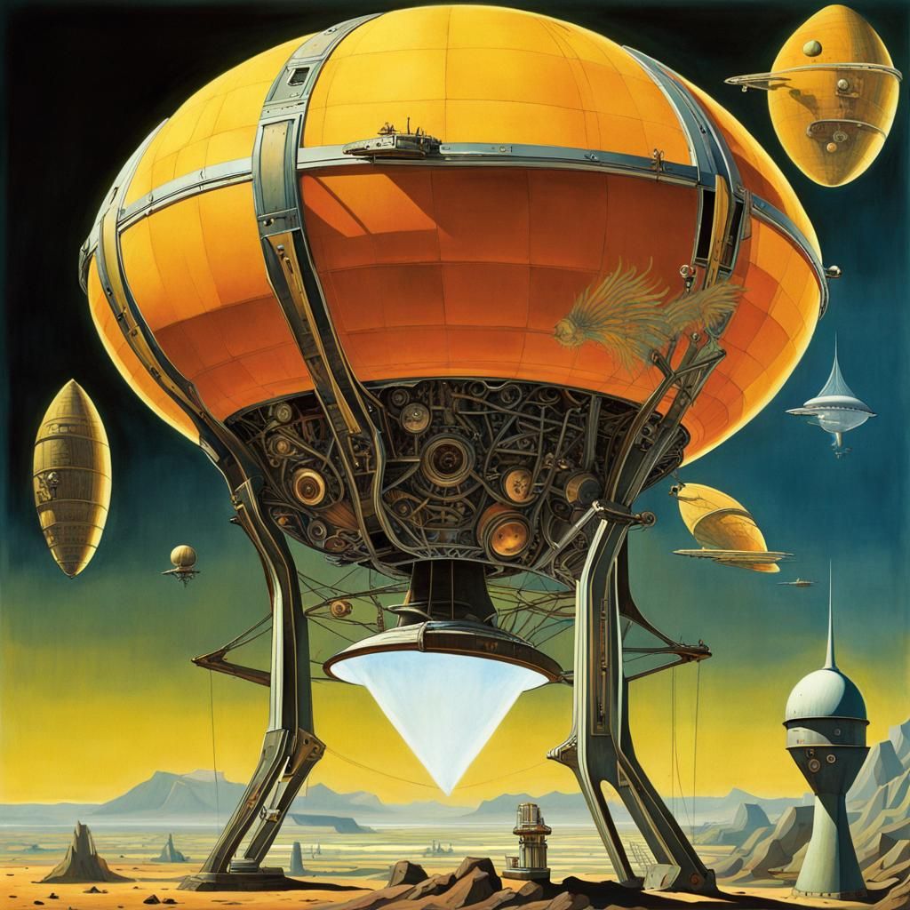 Art Deco Spaceship with Neon Circuitry