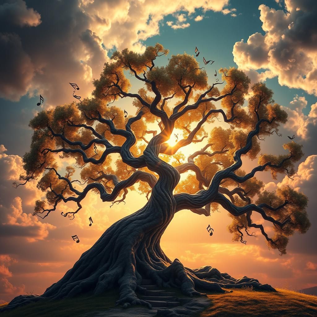 Musical Tree in Hyperrealistic Matte Painting Style