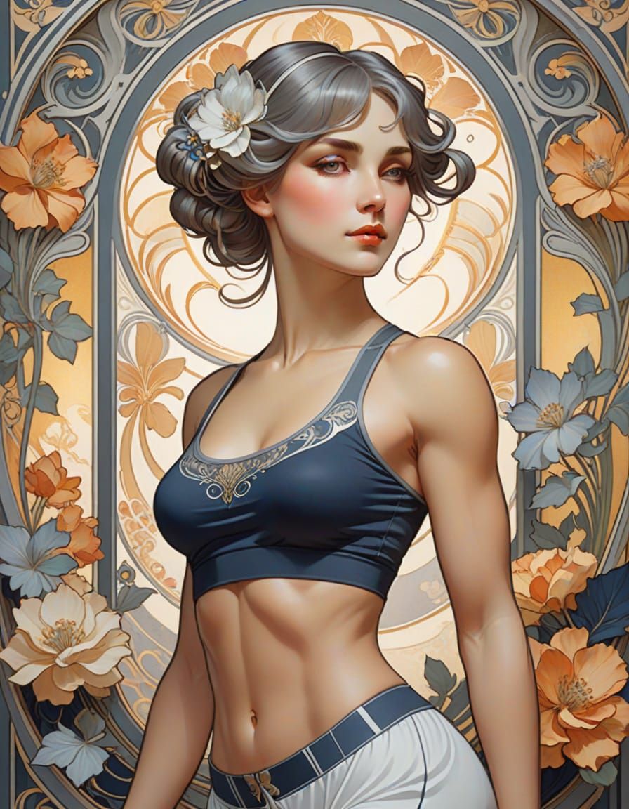 Vibrant Art Nouveau Portrait of a Confident Athlete