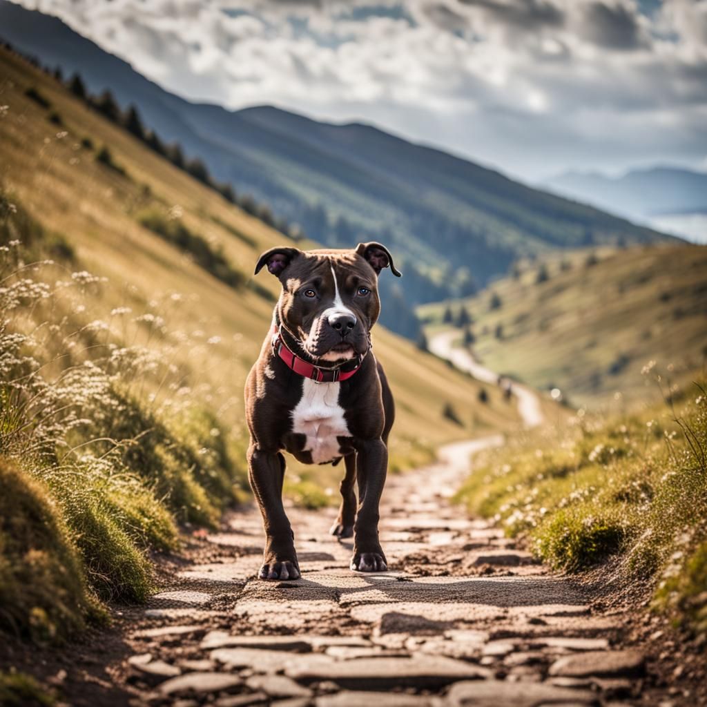 Staffordshire Terrier on Mountain Path