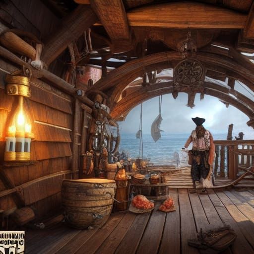 Detailed Pirate Town Architecture in Photorealistic Style