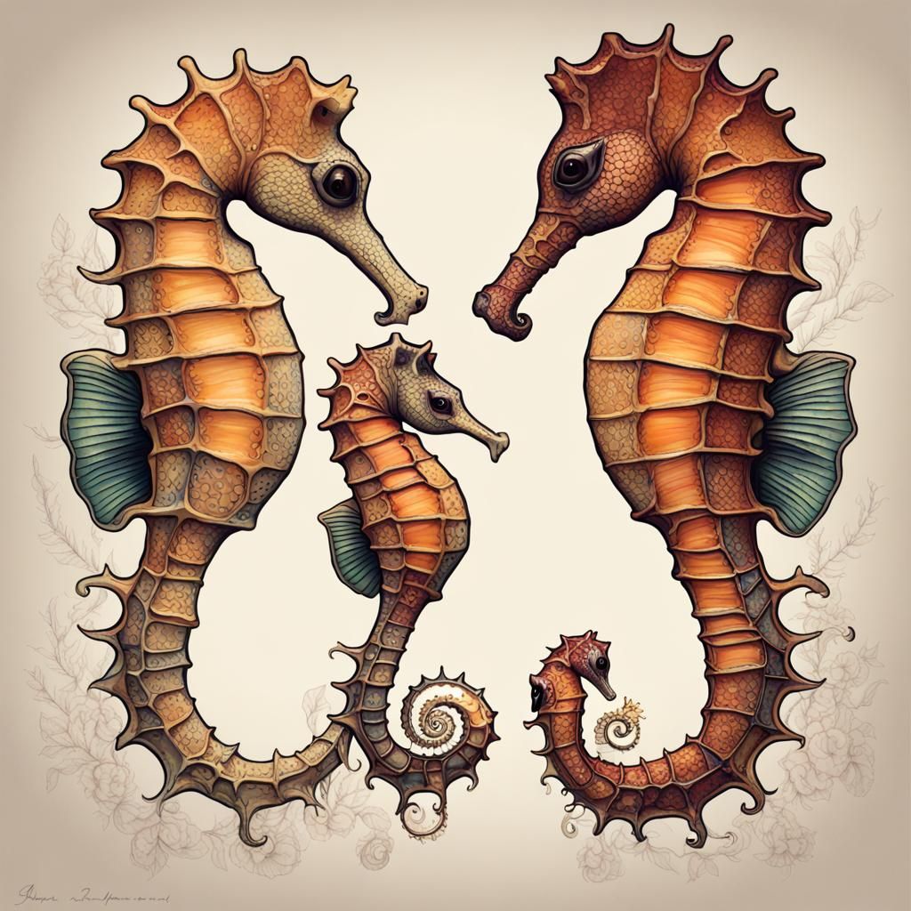 Seahorse Family Swimming Together