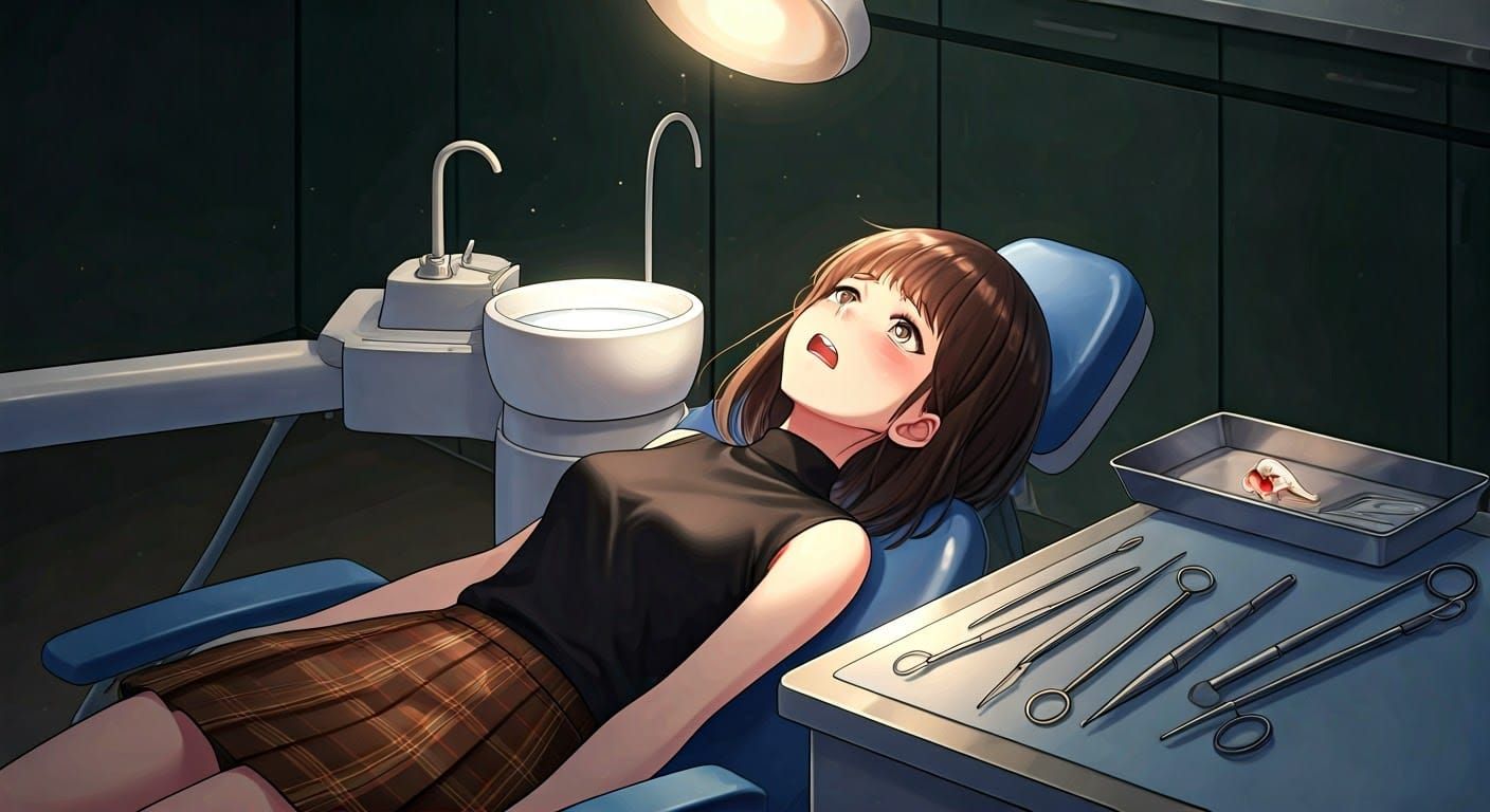 Anime Girl's Dental Nightmare: Expressive Portrait