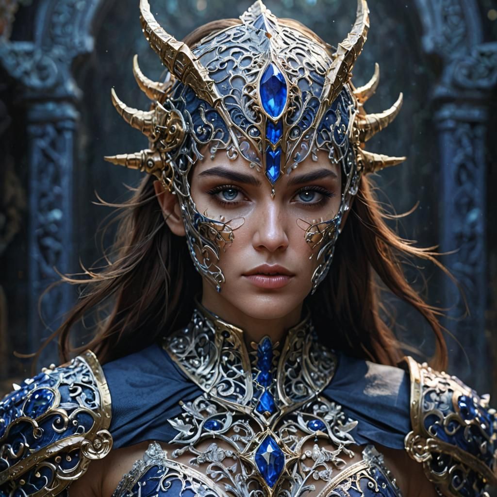 Sapphire Lich Knight Portrait in Hyperdetailed Fantasy Art