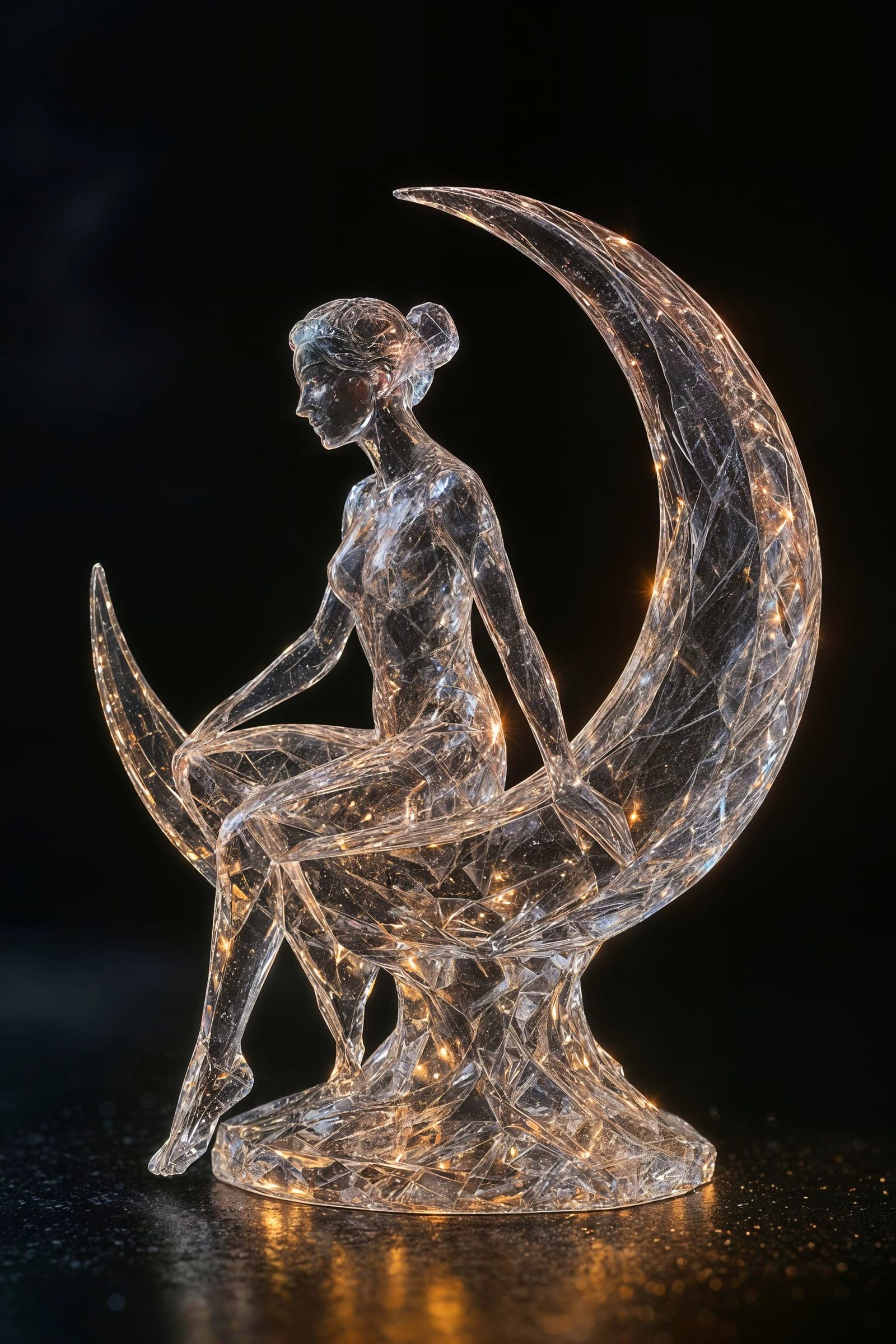 Ice Sculpture of Woman on Moon, Macro Photograph