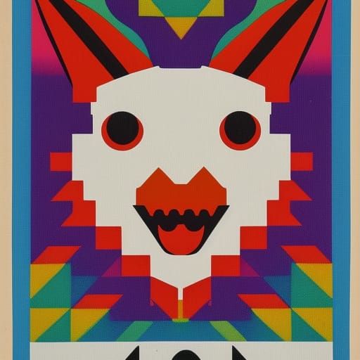 Psychedelic White Rabbit in Retro LSD Art Style