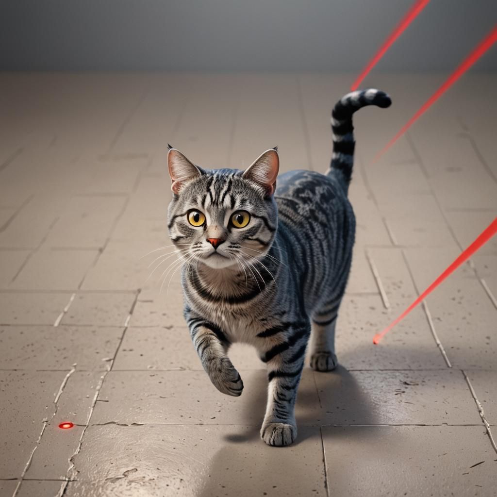 Tabby Cat Chasing Laser Dot in 3D Style