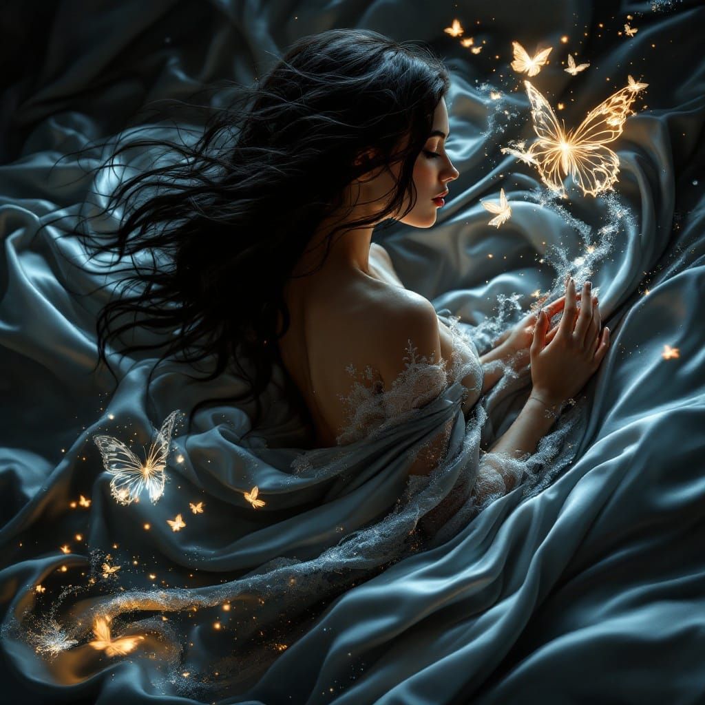 Sensual Goddess Awakens in Midnight Ocean