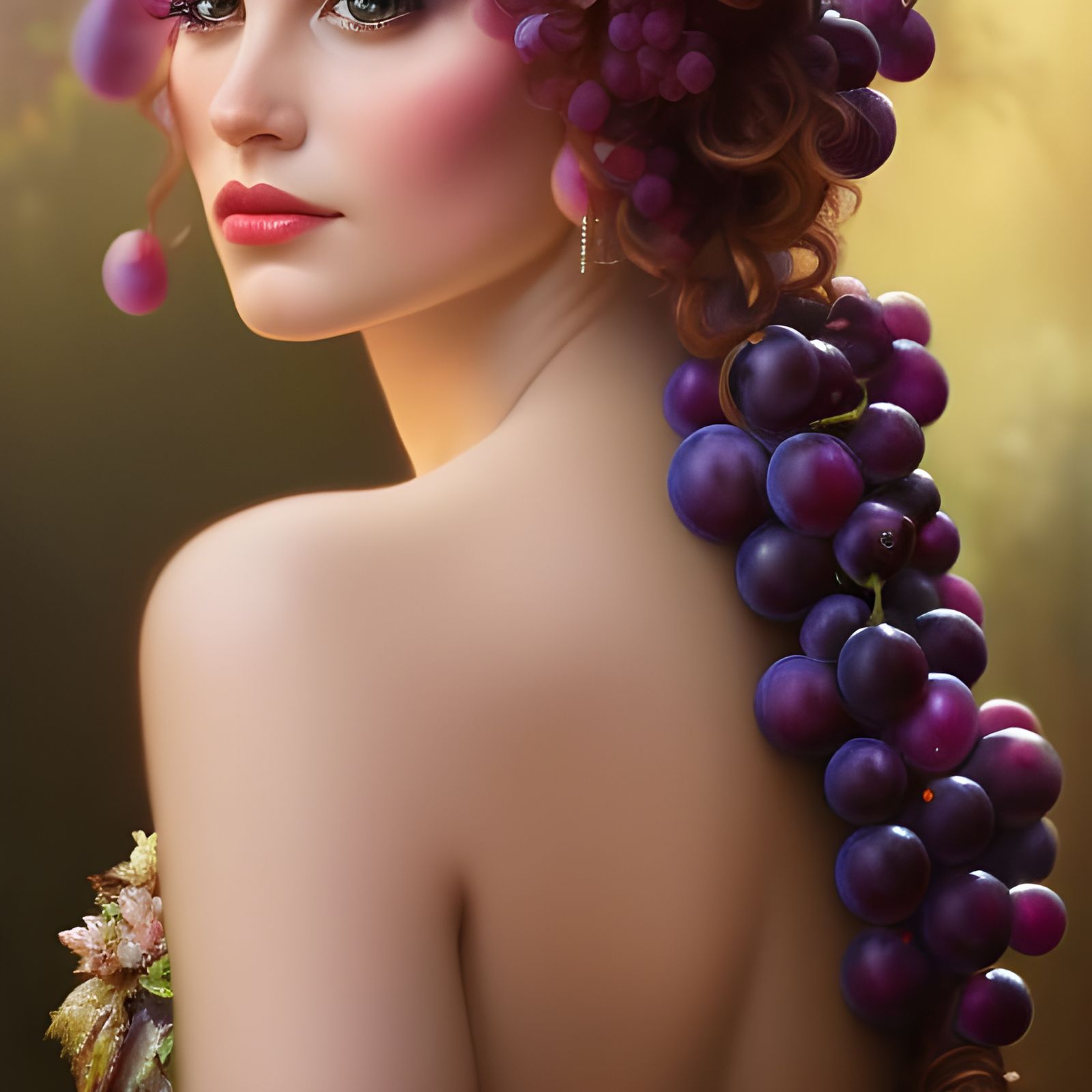 Woman in Grape Dress: Hyperdetailed Digital Portrait