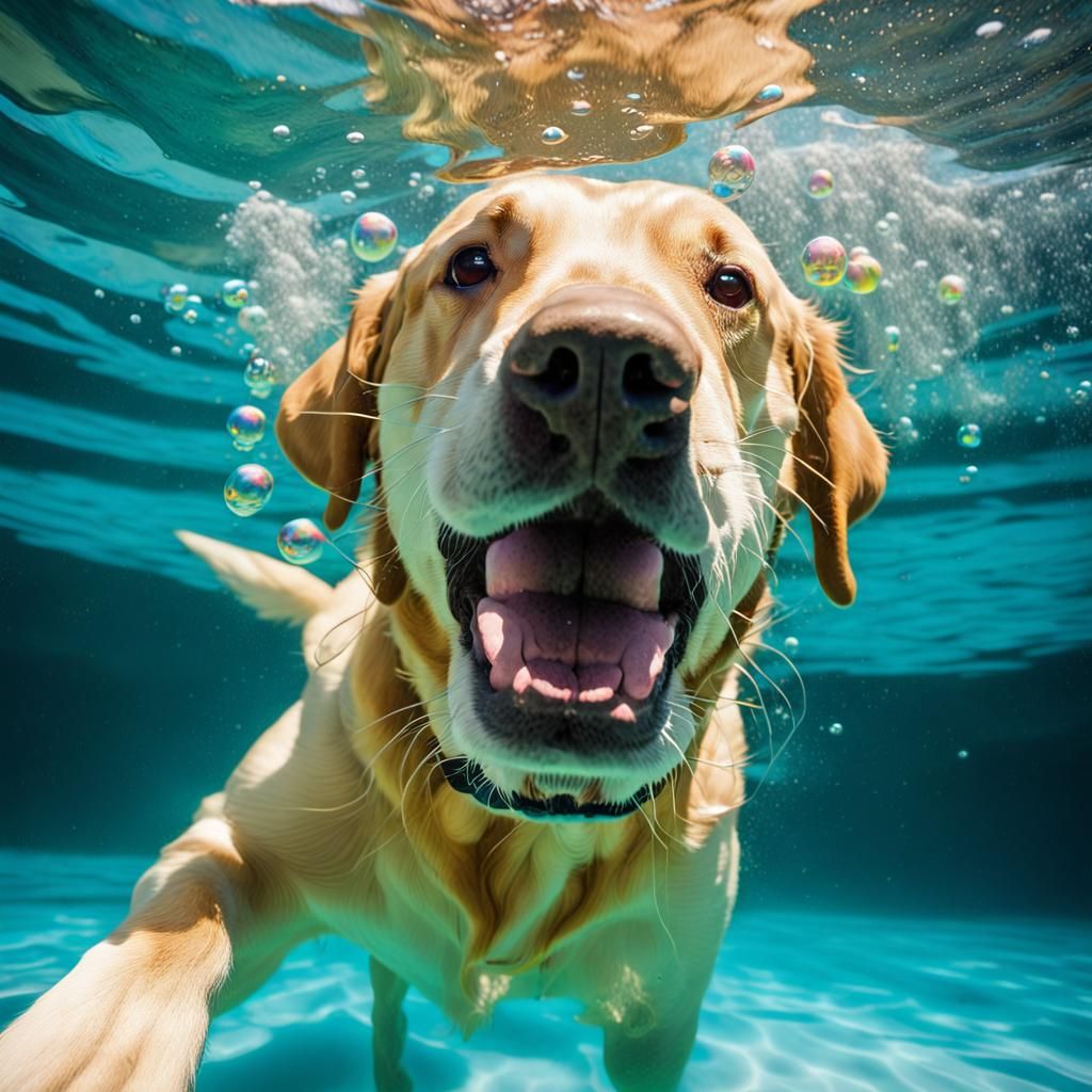 Underwater Labrador Retriever Portrait with Ball