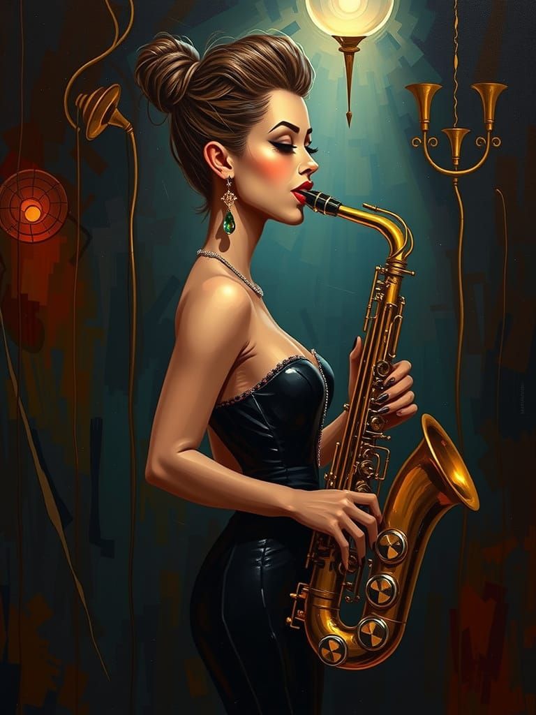Saxophone Player in Tim Burton Cartoon Style