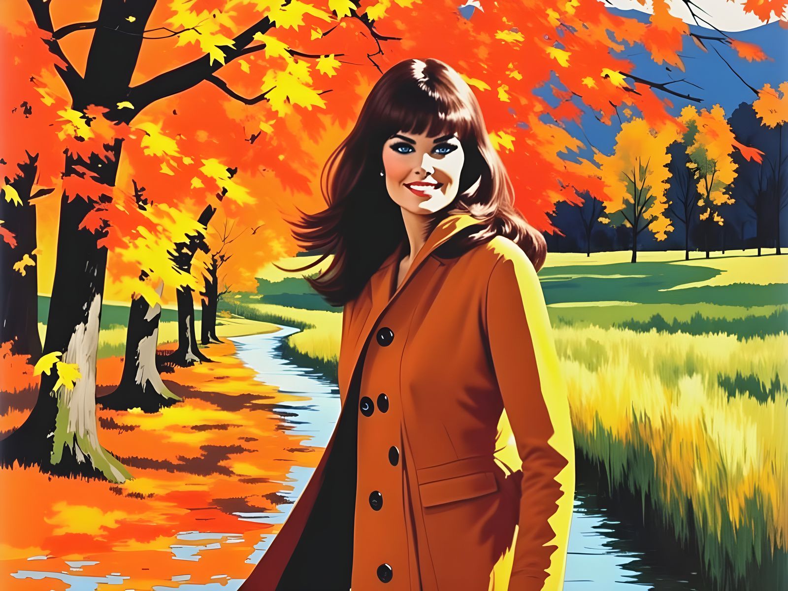 Raquel Welch in Autumn Landscape, 1960s Style