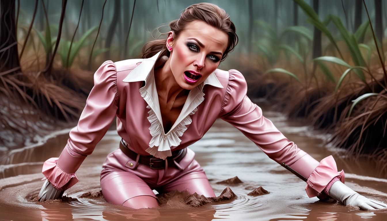 Woman Sinking in Quicksand: Hyperrealistic Splash Art