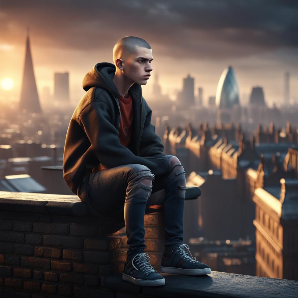 Teenager Overlooking London at Sunrise: Matte Painting