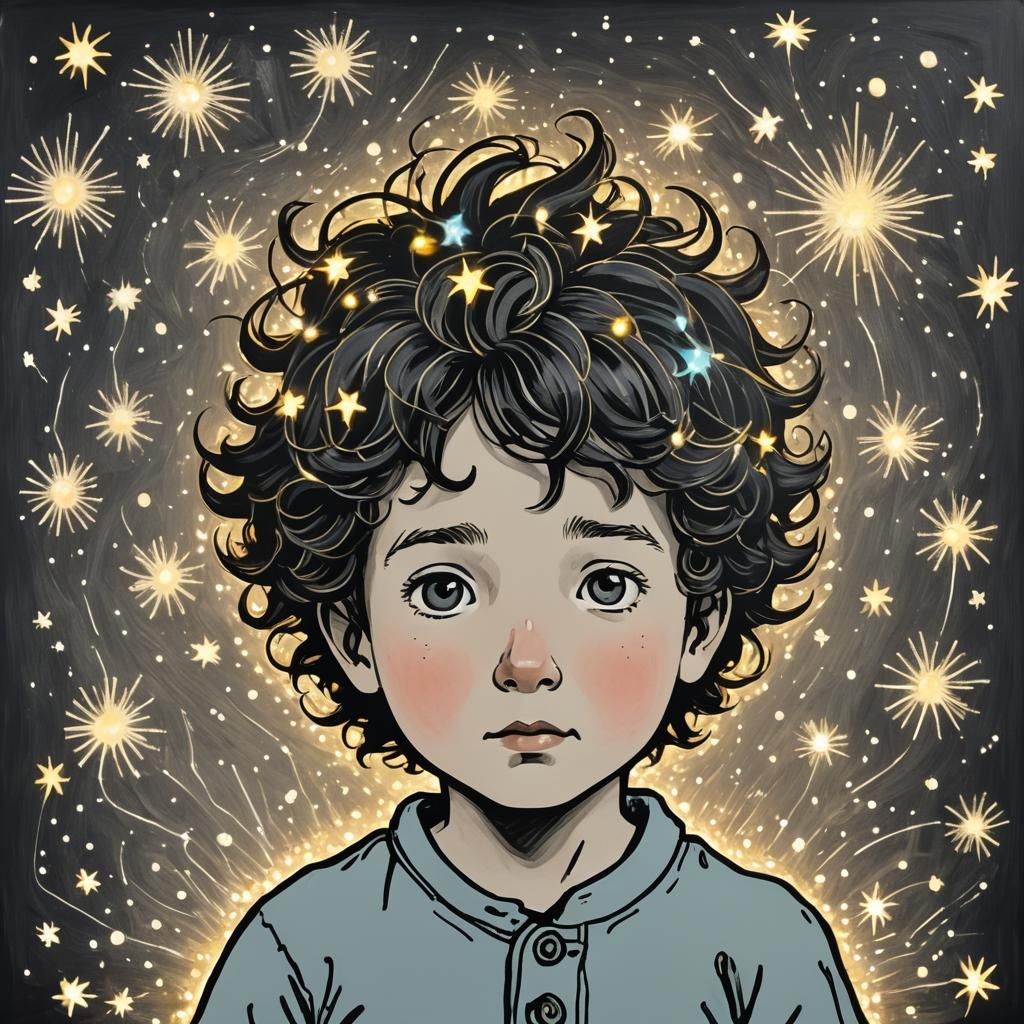 Little Prince with Bed Head in Modern Art Style