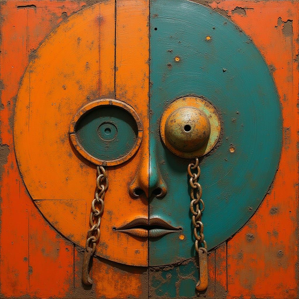 Surrealist Package Art in Teal and Orange
