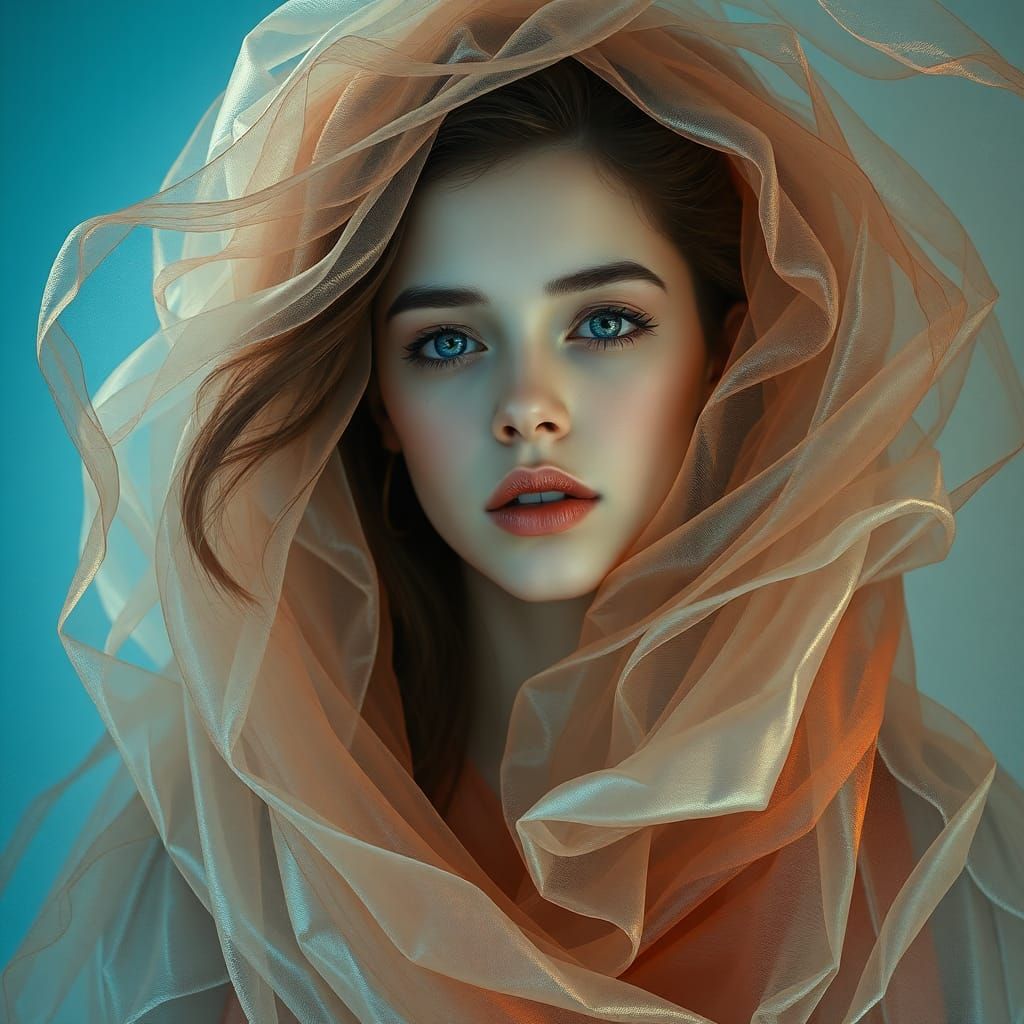 Dreamlike Woman Portrait in Digital Mixed Media