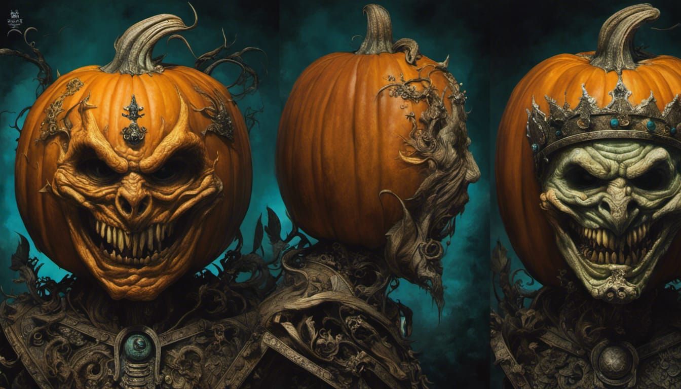 Scary Pumpkin King with Moldy Crown in Horror Style