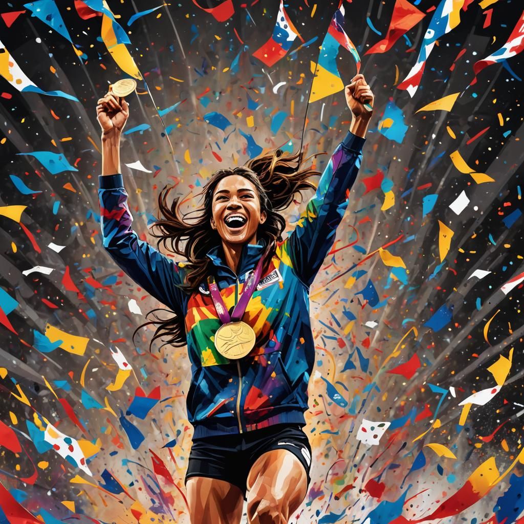 Triumphant Athlete Celebrates Victory in Expressionist Style
