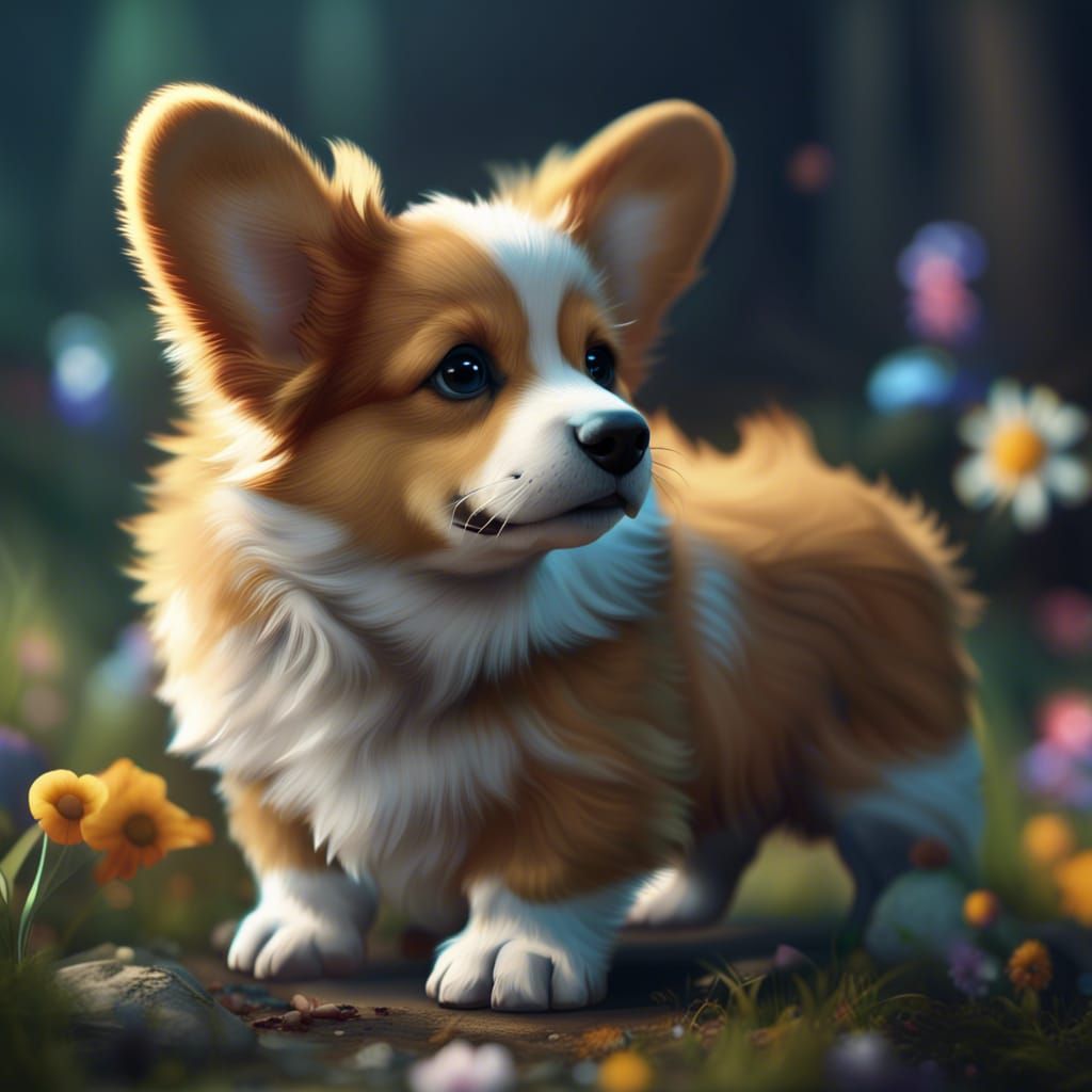 Cute Corgi Puppy in Detailed Matte Painting