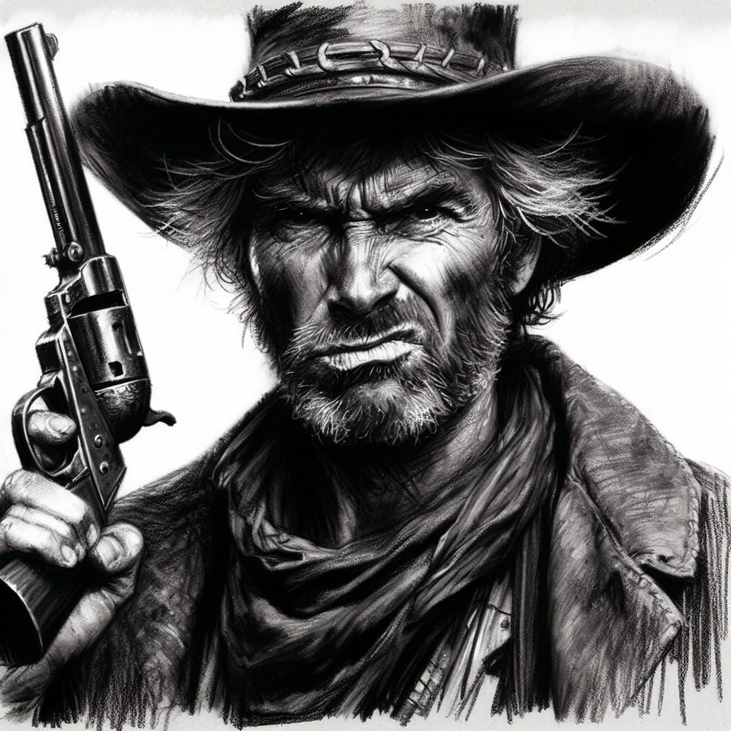 Intense Cowboy Portrait in Charcoal