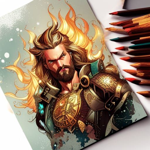 Steampunk Aquaman with Luminous Colors and Gold