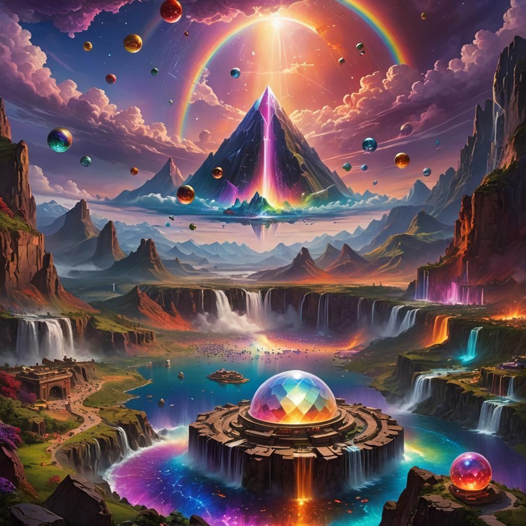 Futuristic Civilization with Rainbow Light, Fantasy Art