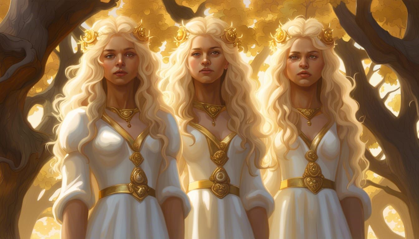 Twin Girls Under Cottonwood Tree in Dark Fantasy Style