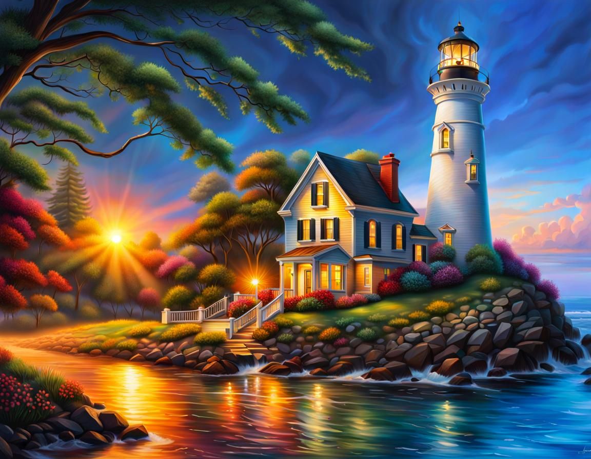 Beautiful Lighthouse in Hyperrealistic Splash Art Style