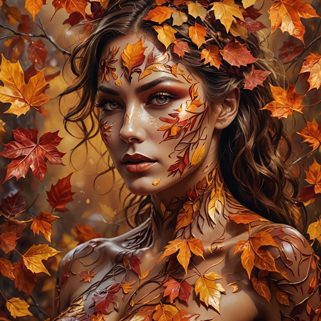 Autumn Leaves Body Painting in Abstract Expressionism