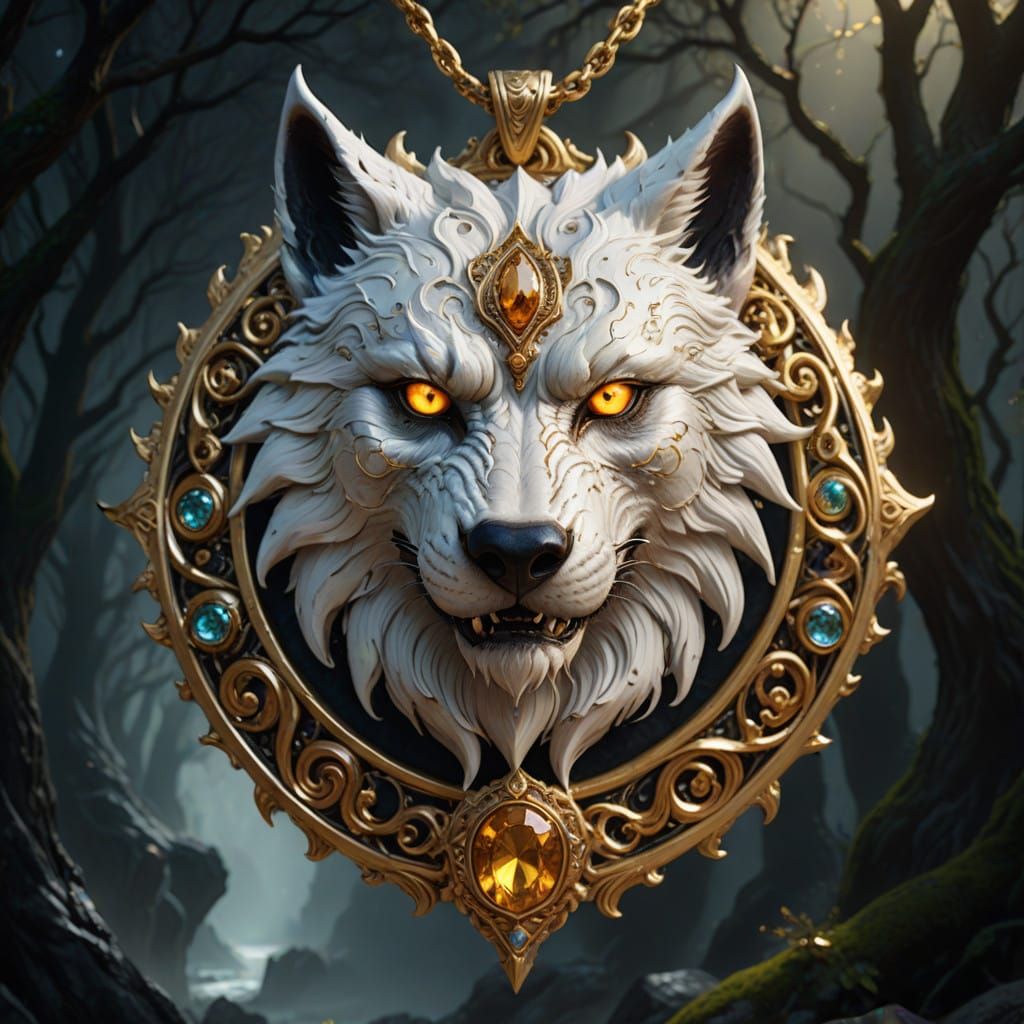 Ethereal Werewolf Necklace in Golden Hues and Splendid Detai...