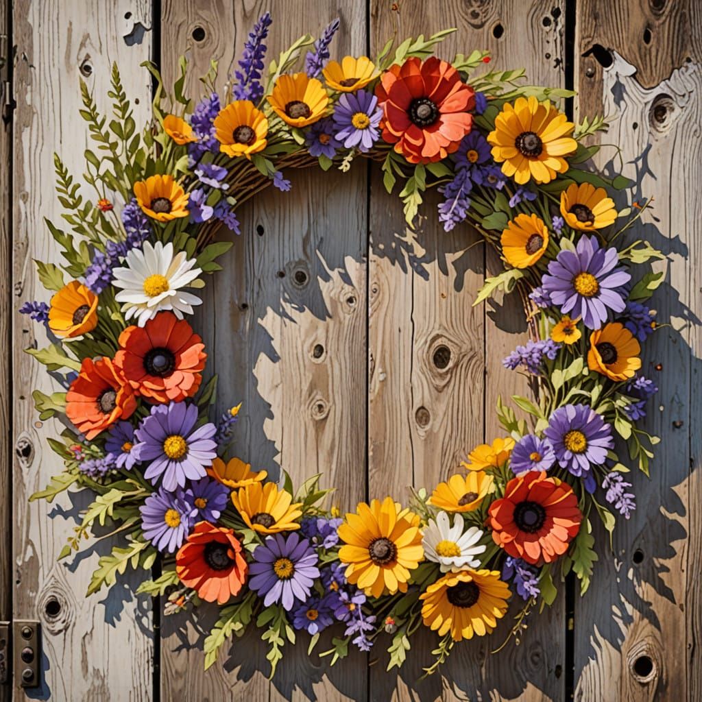 Whimsical Wildflower Wreath in Golden Light