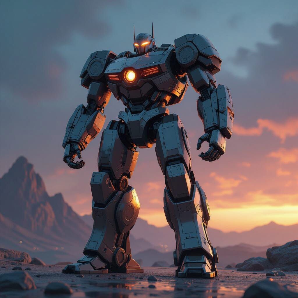 Imposing Mechanical Titan in Dramatic Sci-Fi Scene