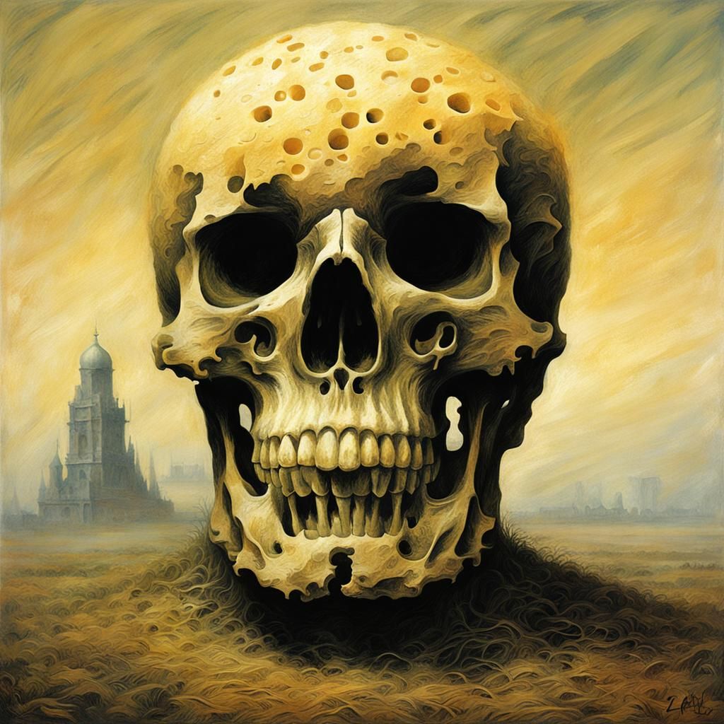 Cheese Skull in Dark Surrealist Style