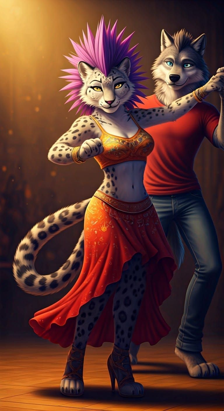 Feminine Snow Leopard Dances Salsa with Wild Abandon in Vibr...