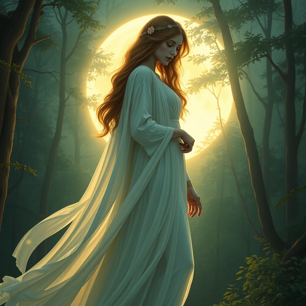 Goddess in Moonlight, Art Nouveau Style