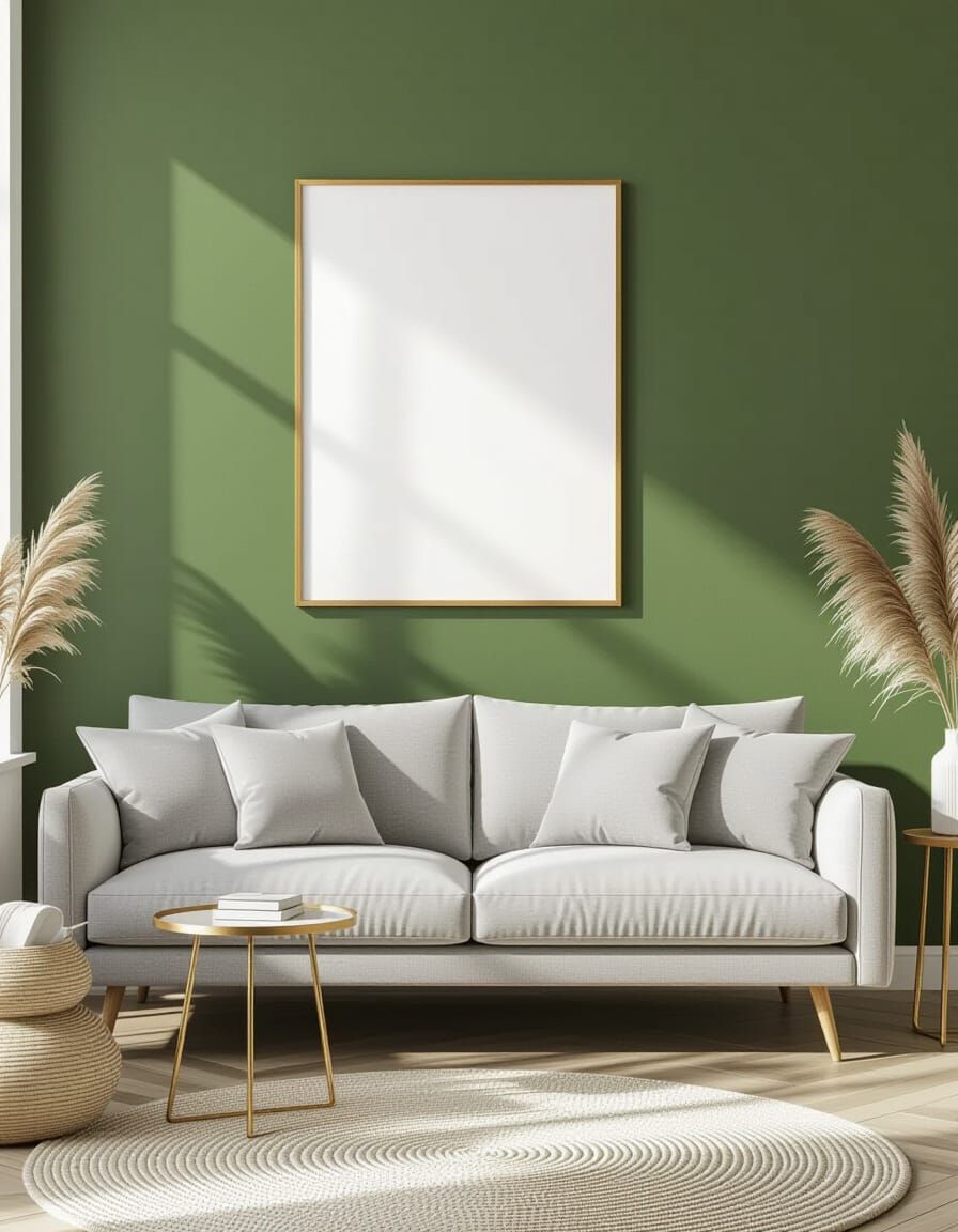 Modern Living Room with Golden Framed Poster