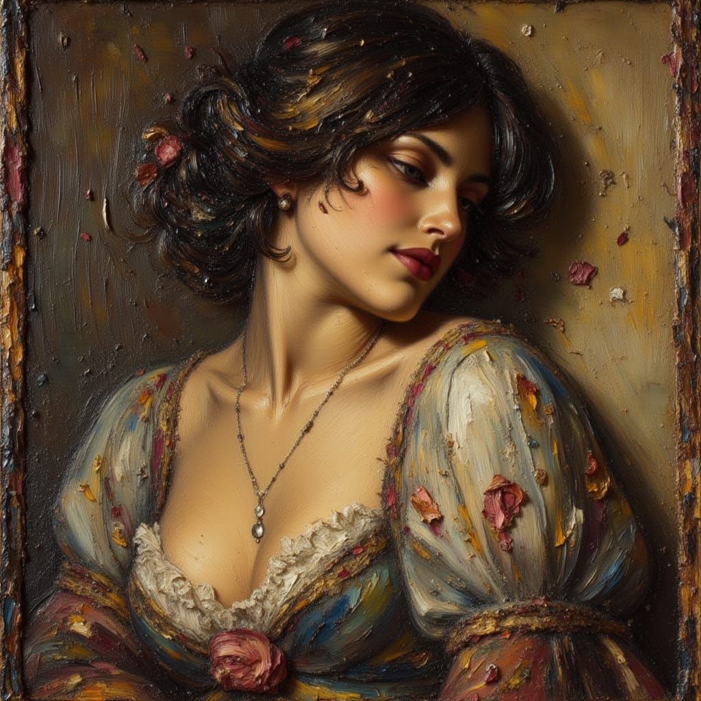 Demure Woman Portrait in Caravaggio Style with Impasto