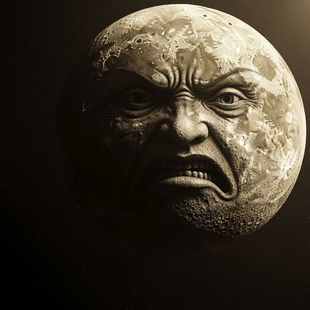 Vintage Sci-Fi Art: Tiny Rocket Launches Past Grimacing Moon